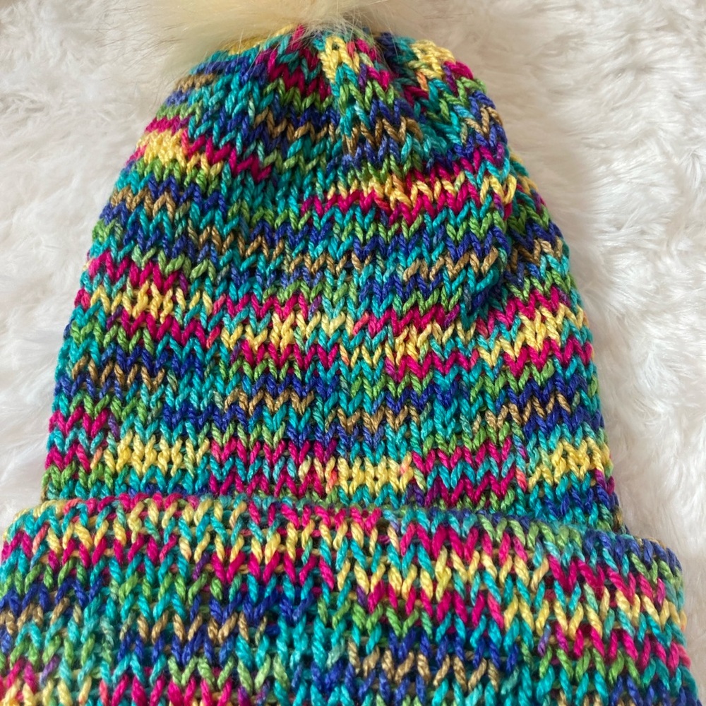 Yellow and Blue Knitted Beanie Hat
